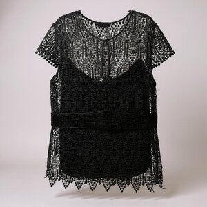 VTG Dana Buchman Womens 14 Black Lace Silk Tank S S Luxury Boho Chic Goth Blouse